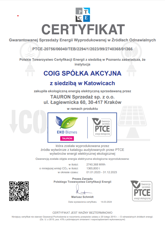 COIG zasilany zieloną energią